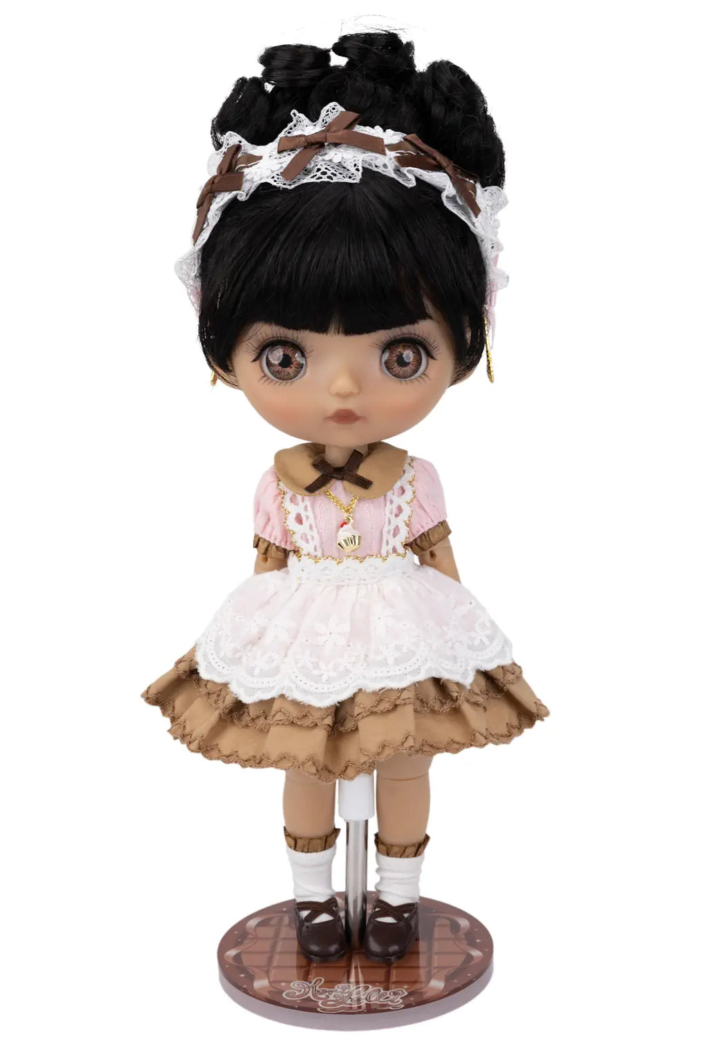 Doll Stand with an Adjustable Saddle Seat and Graphic Acrylic Base for Collectible Doll Displays