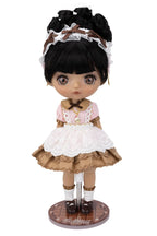 Doll Stand with an Adjustable Saddle Seat and Graphic Acrylic Base for Collectible Doll Displays