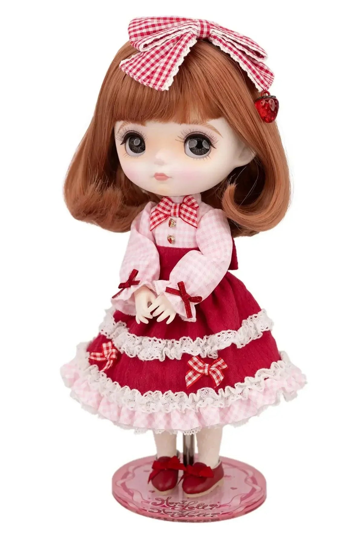 Doll Stand with an Adjustable Saddle Seat and Graphic Acrylic Base for Collectible Doll Displays