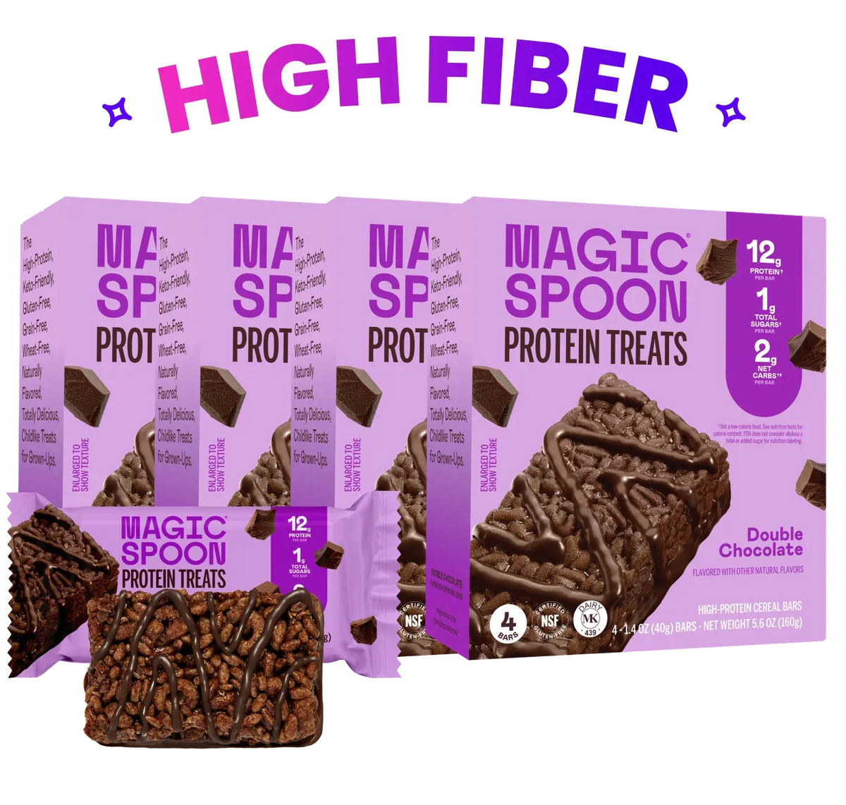 Double Chocolate Cereal Treats with 12g Protein and 1g Sugar per Serving, 4-Box Snack Pack