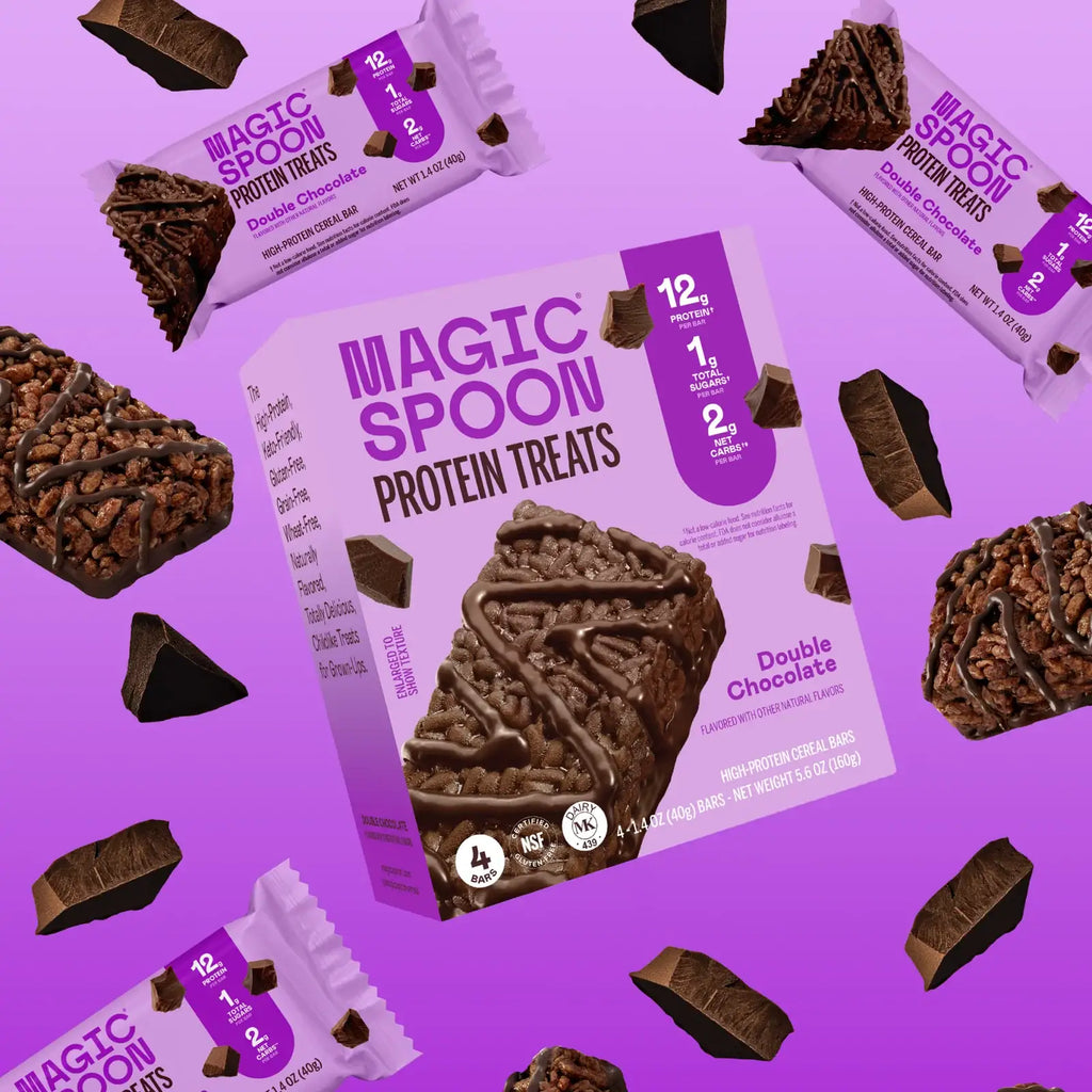 Double Chocolate Cereal Treats with 12g Protein and 1g Sugar per Serving, 4-Box Snack Pack