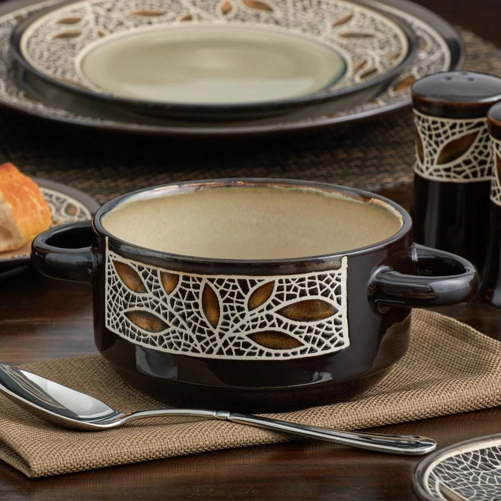 Double Handled Soup Bowl in Reactive Glaze Stoneware, 28 Ounces