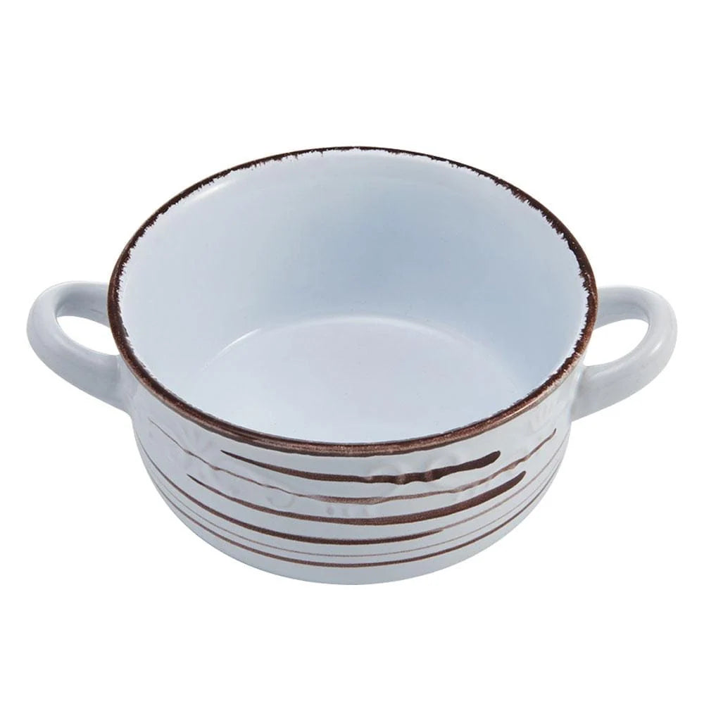 Double Handled Soup Bowl in White Stoneware