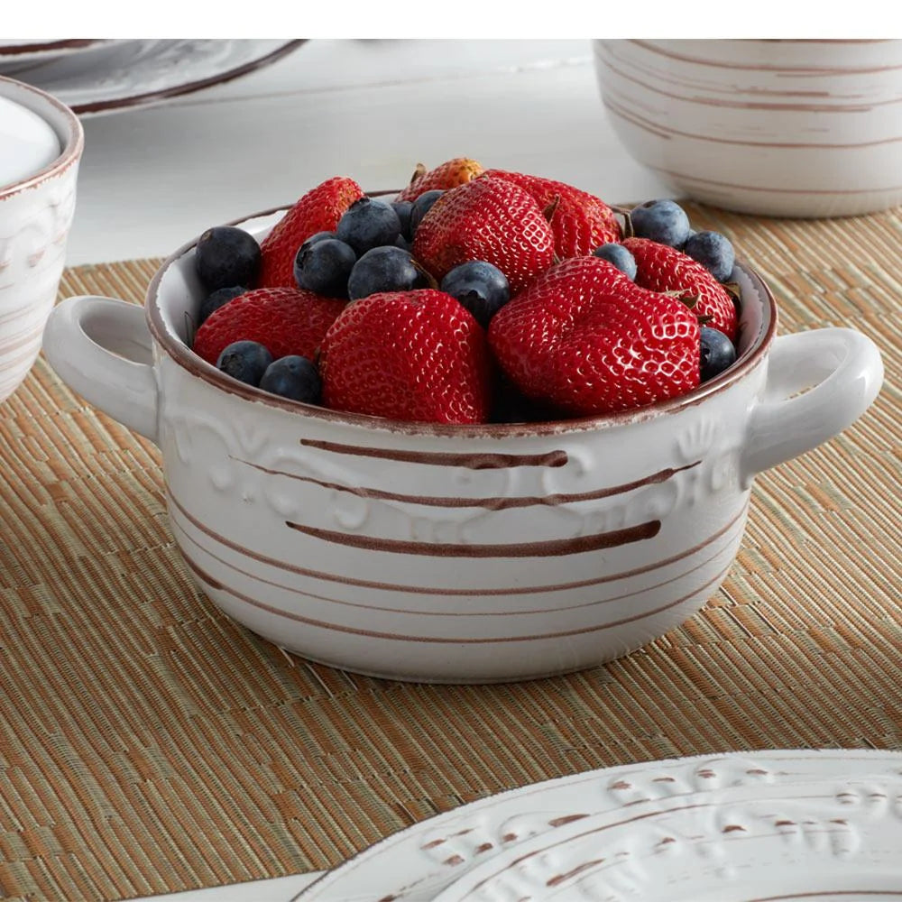 Double Handled Soup Bowl in White Stoneware