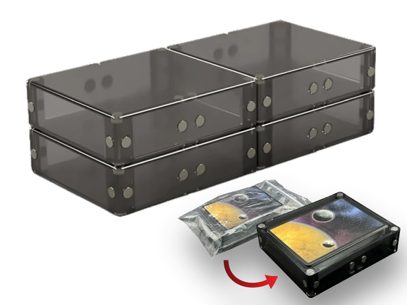 Double Piece Keeper Trays 4-Pack for Board Game Cards and Grouped Tokens, Magnetic Stackable Modular Storage Boxes