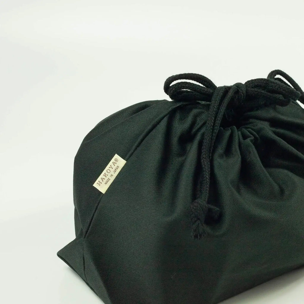 Drawstring Bento Lunch Bag in Black, Made from 100% Cotton in