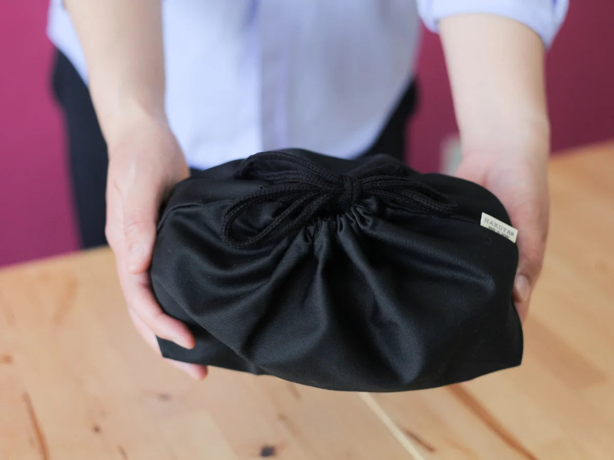 Drawstring Bento Lunch Bag in Black, Made from 100% Cotton in