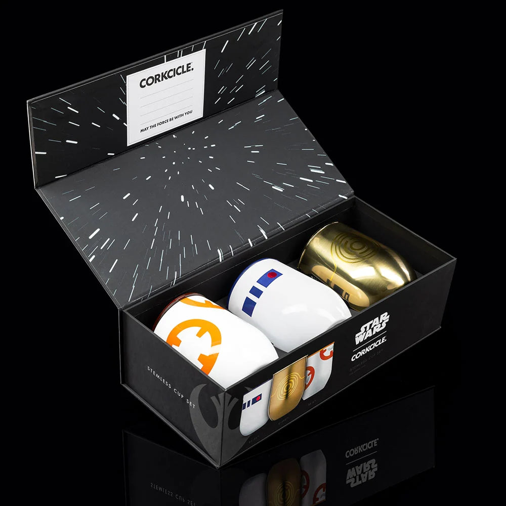 Droid Character Stemless Cup Set, Three 12 oz Stainless Steel Tumblers with Lids and Triple Insulation