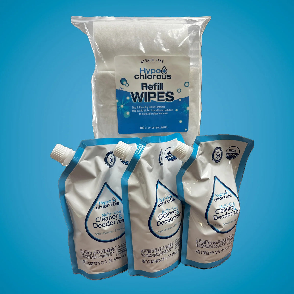 Dry Wipe Refills for Your Existing Wipe Container, Designed for Adding Hypochlorous — 3 Pack Dry Wipes with 3 Refill Pouches