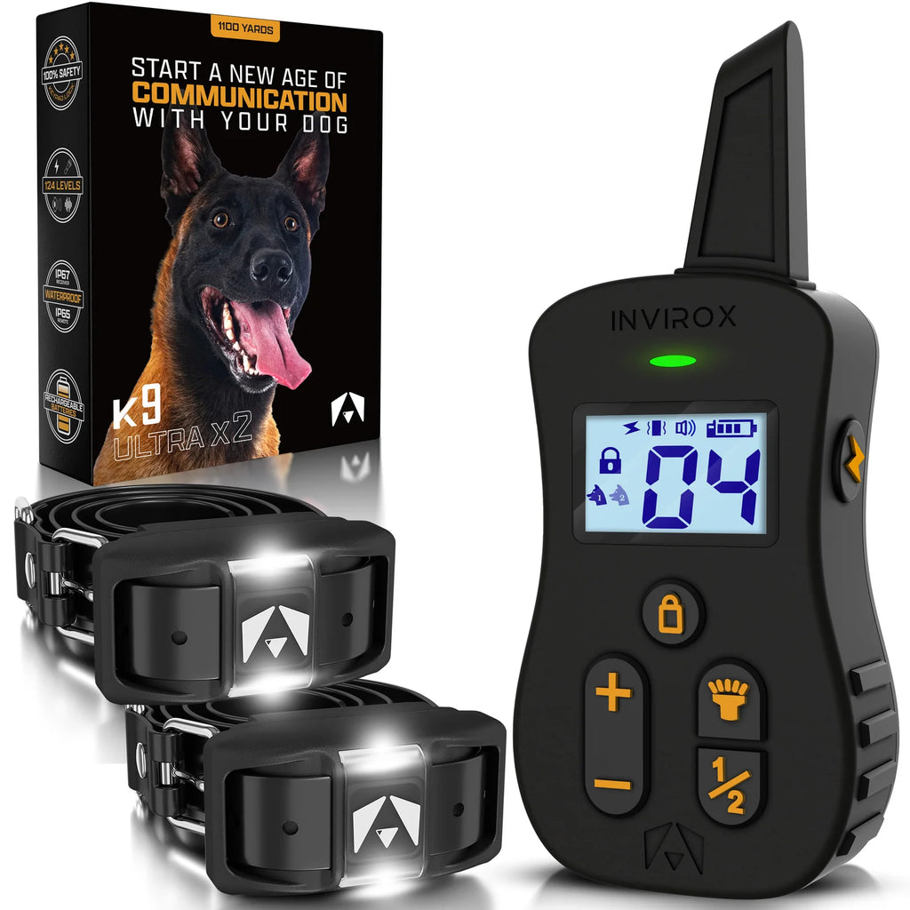Dual Dog Training Collar System with Remote, 124 Levels, Night Light, IP67 Receivers and 1,100-Yard Range