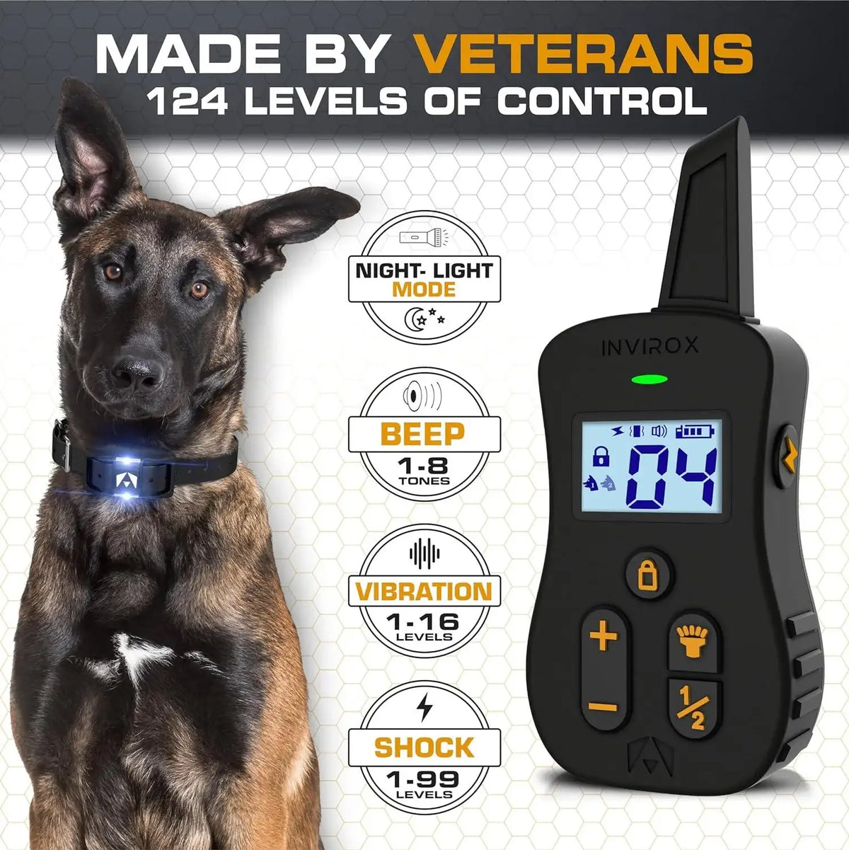 Dual Dog Training Collar System with Remote, 124 Levels, Night Light, IP67 Receivers and 1,100-Yard Range
