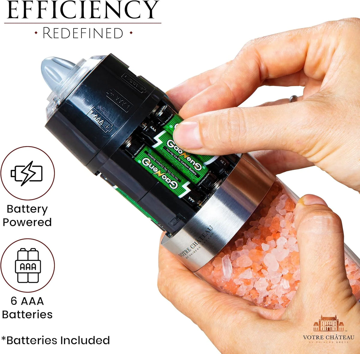 Electric Salt and Pepper Grinder Set, 2-Piece Gravity-Activated Design for Easy One-Handed Seasoning