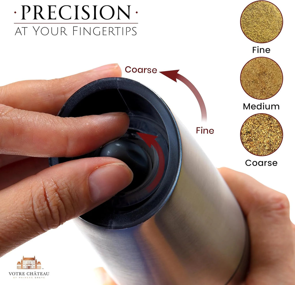 Electric Salt and Pepper Grinder Set, 2-Piece Gravity-Activated Design for Easy One-Handed Seasoning