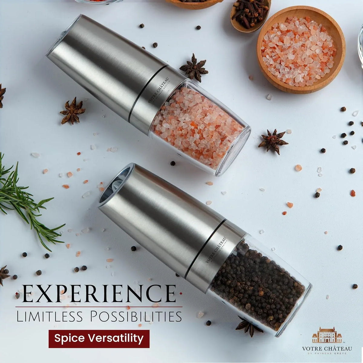 Electric Salt and Pepper Grinder Set, 2-Piece Gravity-Activated Design for Easy One-Handed Seasoning