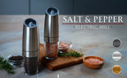 Electric Salt and Pepper Grinder Set, 2-Piece Gravity-Activated Design for Easy One-Handed Seasoning