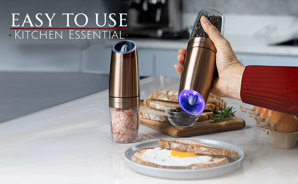 Electric Salt and Pepper Grinder Set, 2-Piece Gravity-Activated Design for Easy One-Handed Seasoning