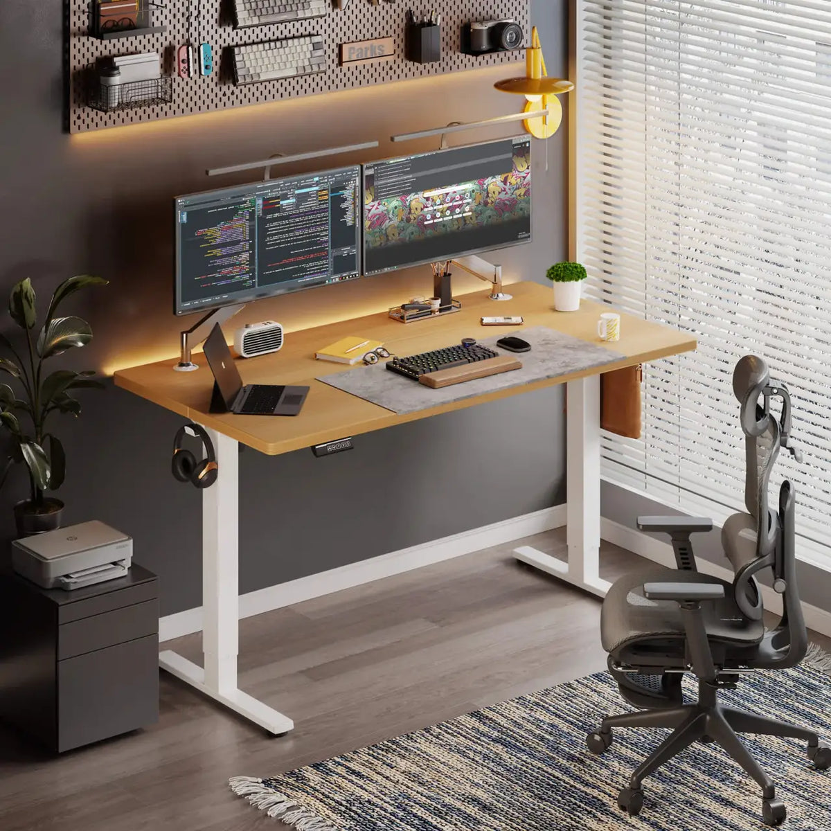 Electric Standing Desk with Three Memory Presets and Cable Management for a More Organized Home Office — Yellow / 55'' x 24"