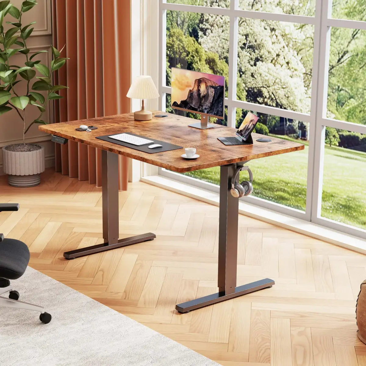 Electric Standing Desk with Three Memory Presets and Cable Management for a More Organized Home Office — Brown / 40'' x 24"