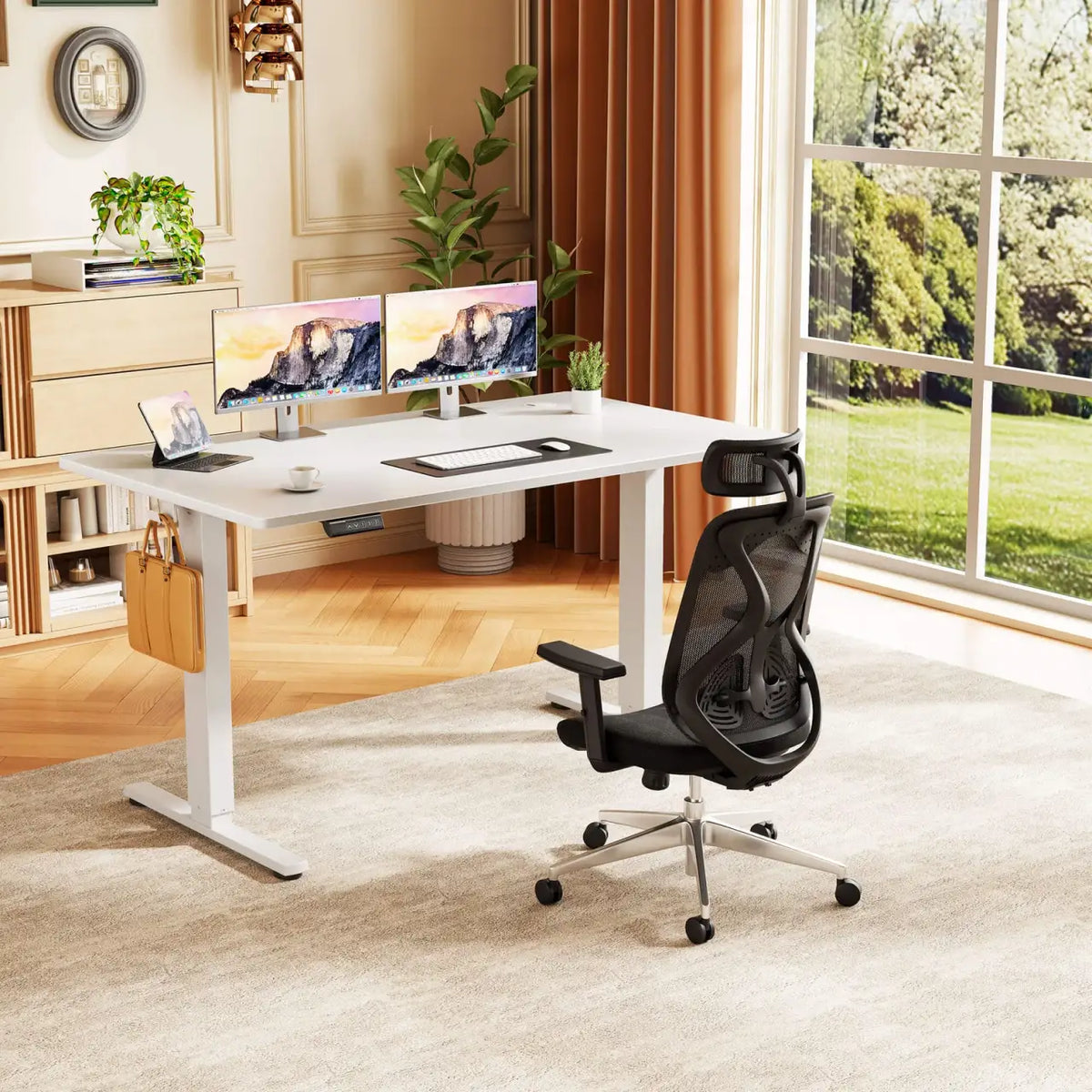 Electric Standing Desk with Three Memory Presets and Cable Management for a More Organized Home Office — White / 48'' x 24"