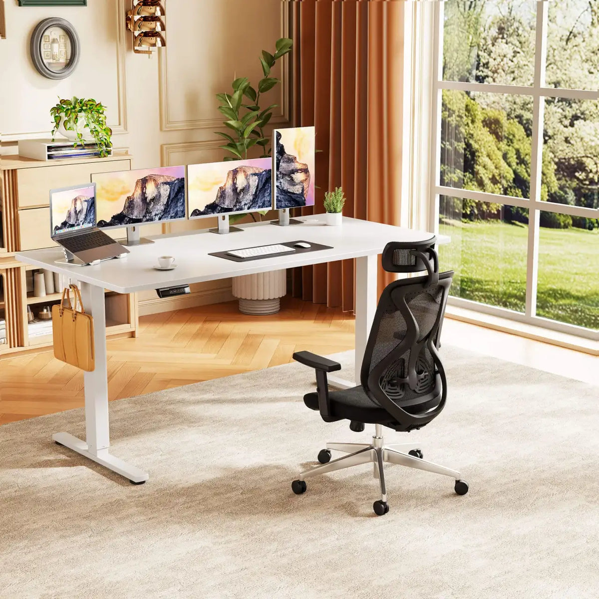 Electric Standing Desk with Three Memory Presets and Cable Management for a More Organized Home Office — White / 55'' x 24"