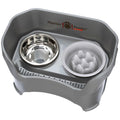 Elevated Slow Feeder Dog Bowl Set with Nine-Peak Insert, Splash Guards and Optional Leg Extensions — Gunmetal / Large
