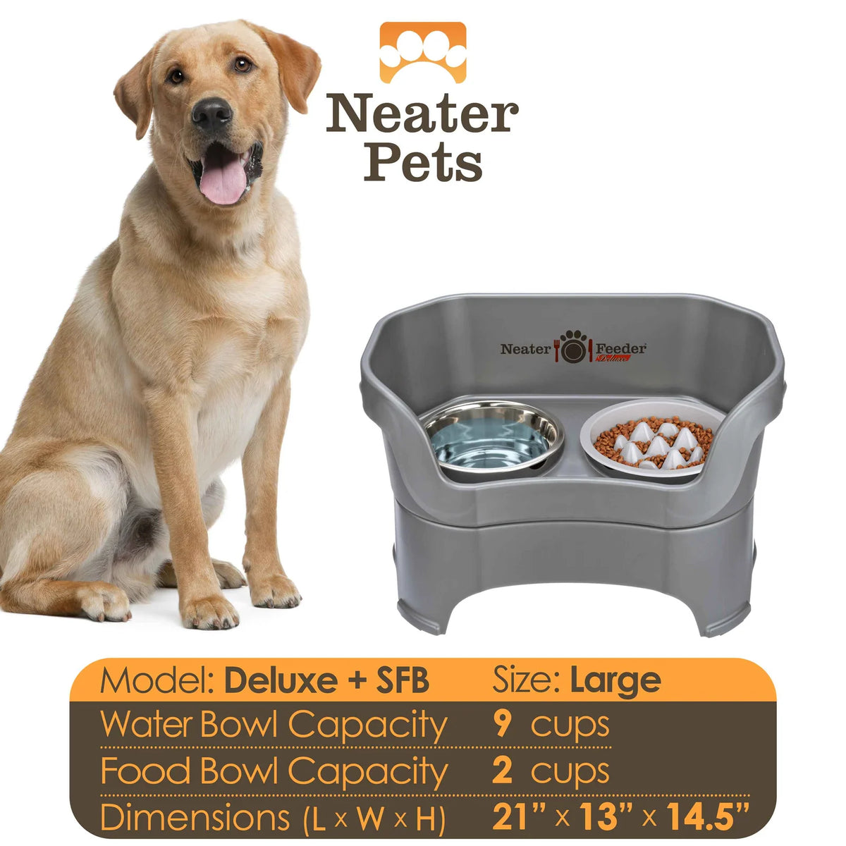 Elevated Slow Feeder Dog Bowl Set with Nine-Peak Insert, Splash Guards and Optional Leg Extensions