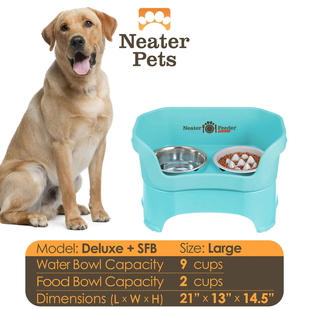 Elevated Slow Feeder Dog Bowl Set with Nine-Peak Insert, Splash Guards and Optional Leg Extensions