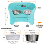 Elevated Slow Feeder Dog Bowl Set with Nine-Peak Insert, Splash Guards and Optional Leg Extensions