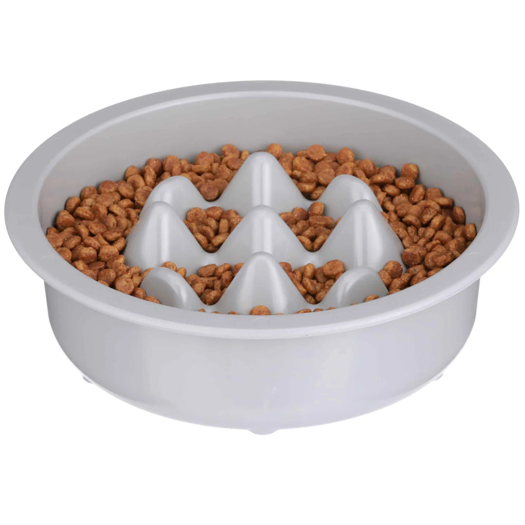 Elevated Slow Feeder Dog Bowl Set with Nine-Peak Insert, Splash Guards and Optional Leg Extensions