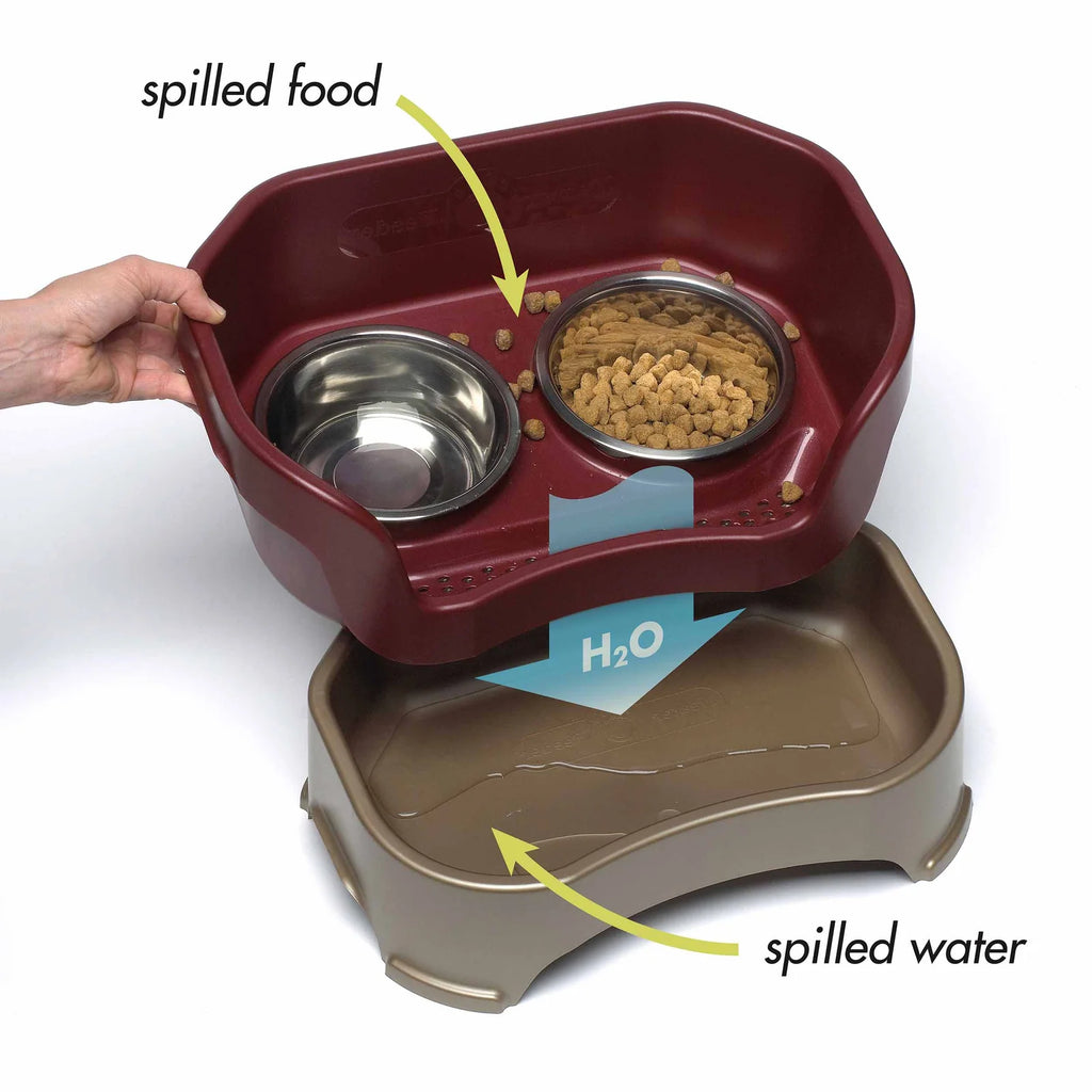 Elevated Slow Feeder Dog Bowl Set with Nine-Peak Insert, Splash Guards and Optional Leg Extensions