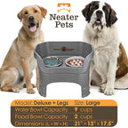 Elevated Slow Feeder Dog Bowl Set with Nine-Peak Insert, Splash Guards and Optional Leg Extensions