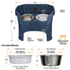 Elevated Slow Feeder Dog Bowl Set with Nine-Peak Insert, Splash Guards and Optional Leg Extensions