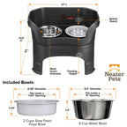 Elevated Slow Feeder Dog Bowl Set with Nine-Peak Insert, Splash Guards and Optional Leg Extensions