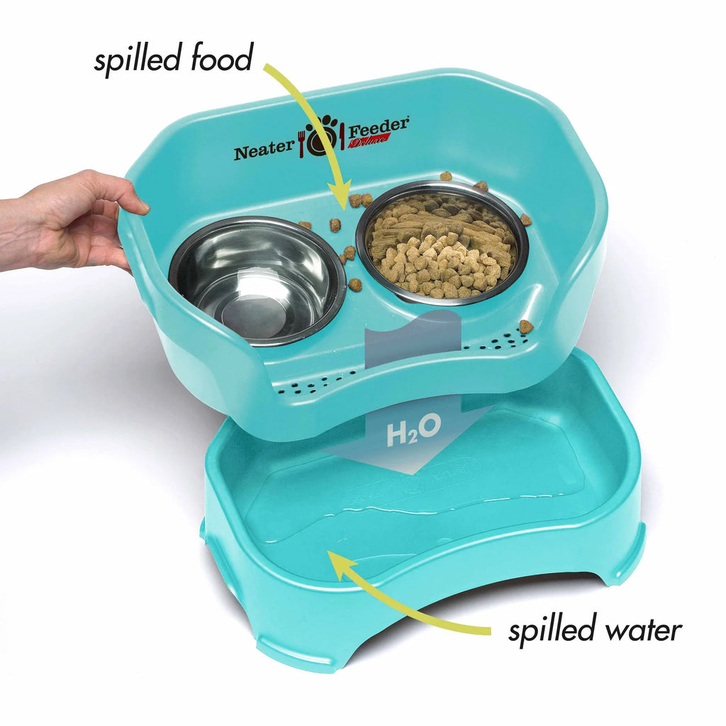 Elevated Slow Feeder Dog Bowl Set with Nine-Peak Insert, Splash Guards and Optional Leg Extensions