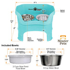 Elevated Slow Feeder Dog Bowl Set with Nine-Peak Insert, Splash Guards and Optional Leg Extensions
