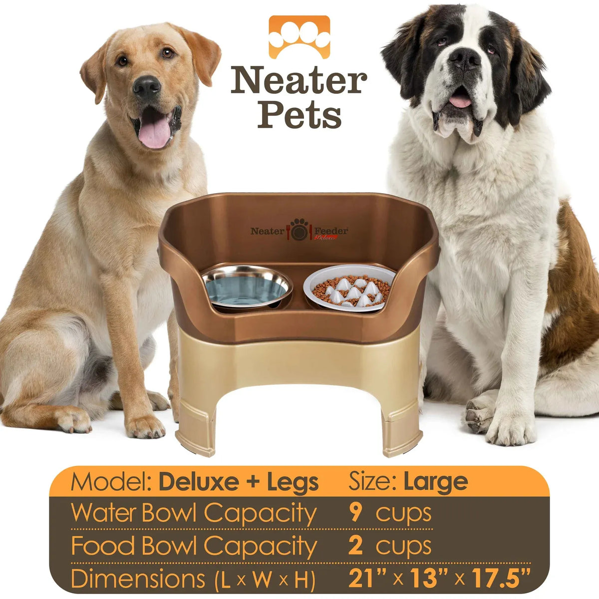 Elevated Slow Feeder Dog Bowl Set with Nine-Peak Insert, Splash Guards and Optional Leg Extensions