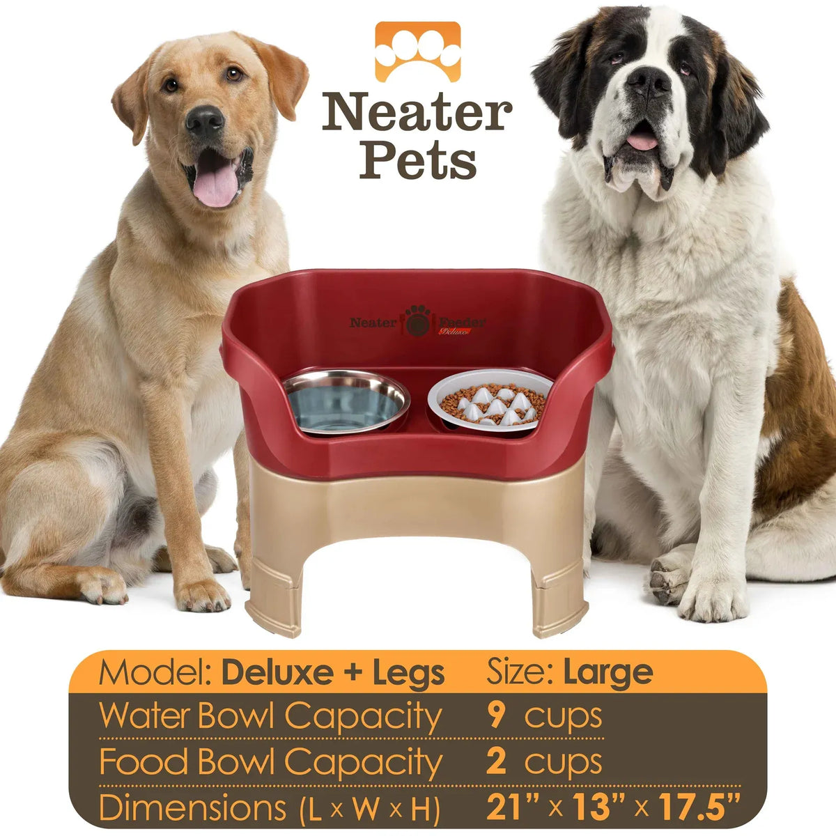 Elevated Slow Feeder Dog Bowl Set with Nine-Peak Insert, Splash Guards and Optional Leg Extensions