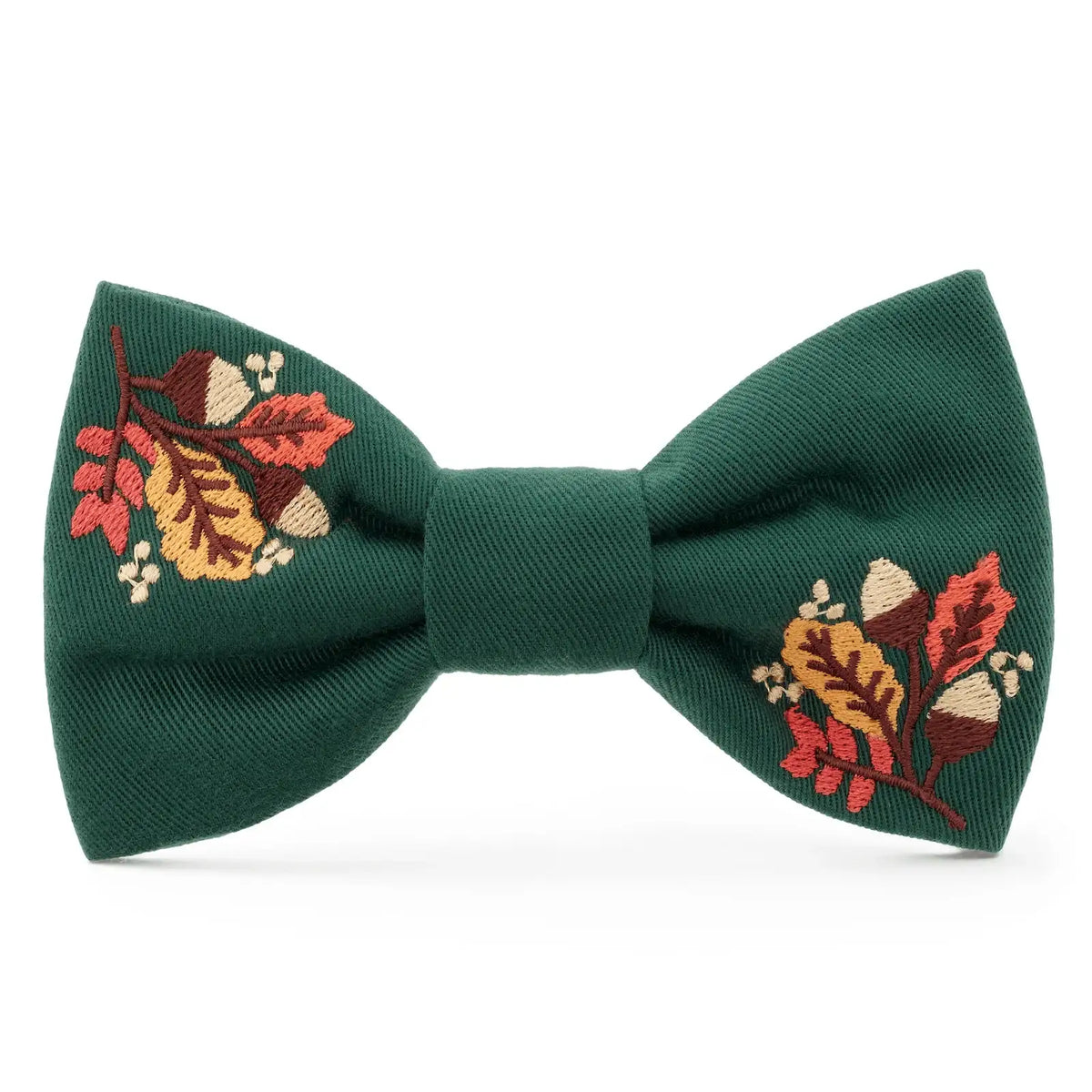 Embroidered Dog Bow Tie for Standard-Width Collars, Two Secure Elastic Loops, Small or Large Fall Foliage Style