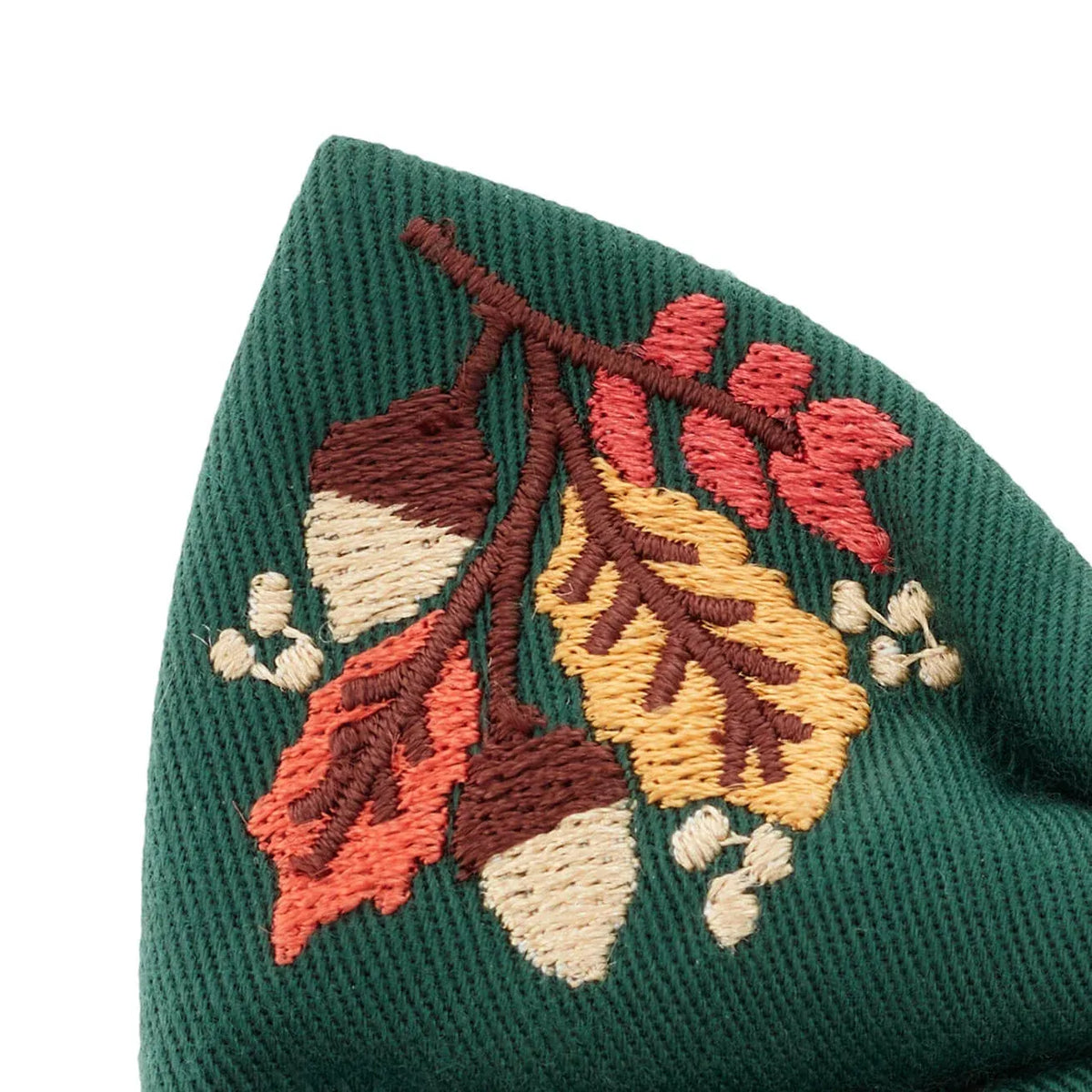 Embroidered Dog Bow Tie for Standard-Width Collars, Two Secure Elastic Loops, Small or Large Fall Foliage Style