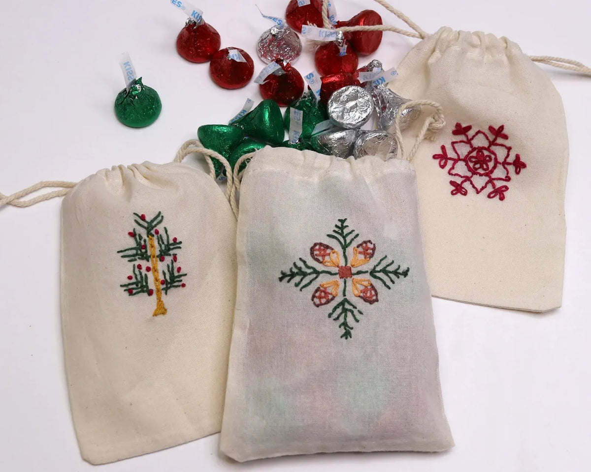 Embroidery Patterns on Sticky-Backed Washaway Fabric Featuring 29 Winter and Christmas Motifs