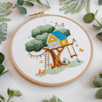 Embroidery Project Kit with Treehouse Scene, Step-by-Step Digital Guide and Complete Stitching Supplies