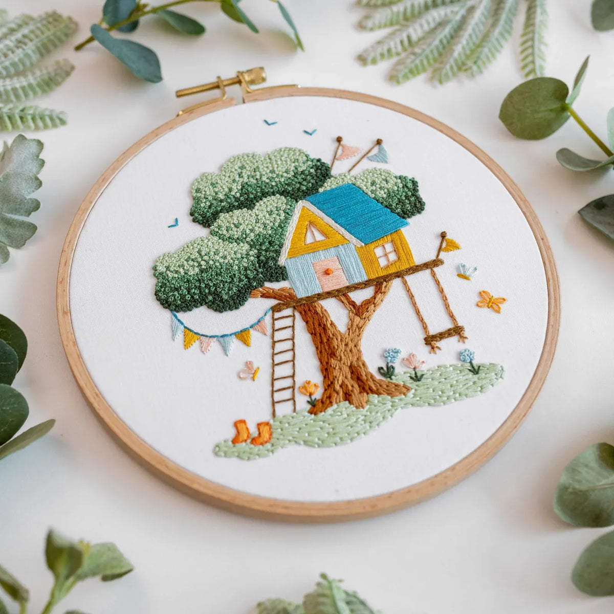 Embroidery Project Kit with Treehouse Scene, Step-by-Step Digital Guide and Complete Stitching Supplies