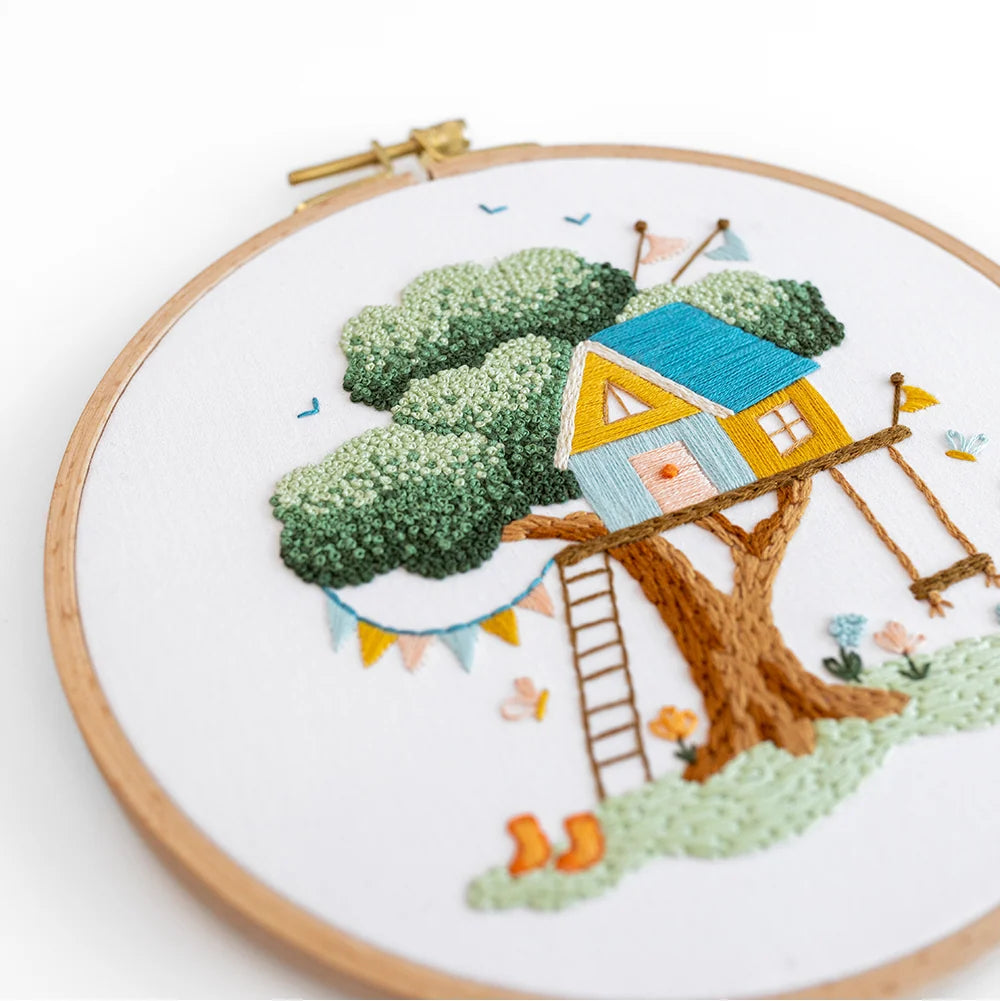 Embroidery Project Kit with Treehouse Scene, Step-by-Step Digital Guide and Complete Stitching Supplies
