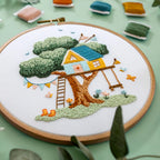 Embroidery Project Kit with Treehouse Scene, Step-by-Step Digital Guide and Complete Stitching Supplies