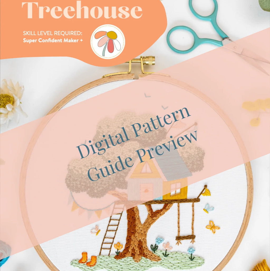 Embroidery Project Kit with Treehouse Scene, Step-by-Step Digital Guide and Complete Stitching Supplies