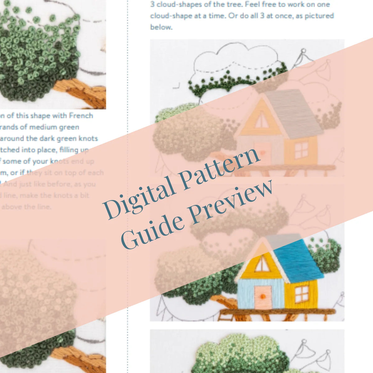 Embroidery Project Kit with Treehouse Scene, Step-by-Step Digital Guide and Complete Stitching Supplies