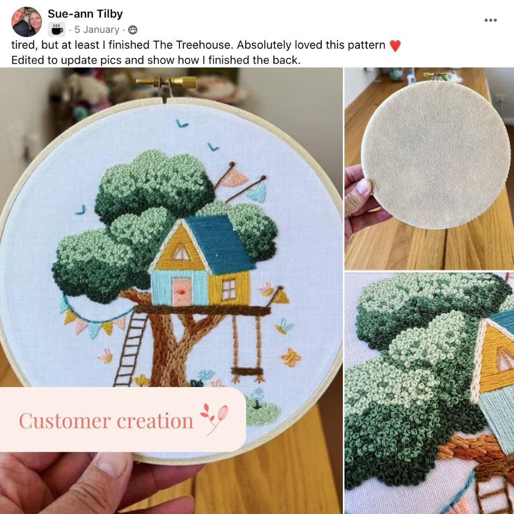 Embroidery Project Kit with Treehouse Scene, Step-by-Step Digital Guide and Complete Stitching Supplies