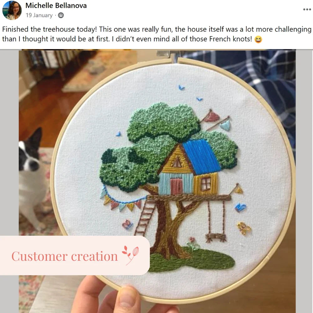 Embroidery Project Kit with Treehouse Scene, Step-by-Step Digital Guide and Complete Stitching Supplies