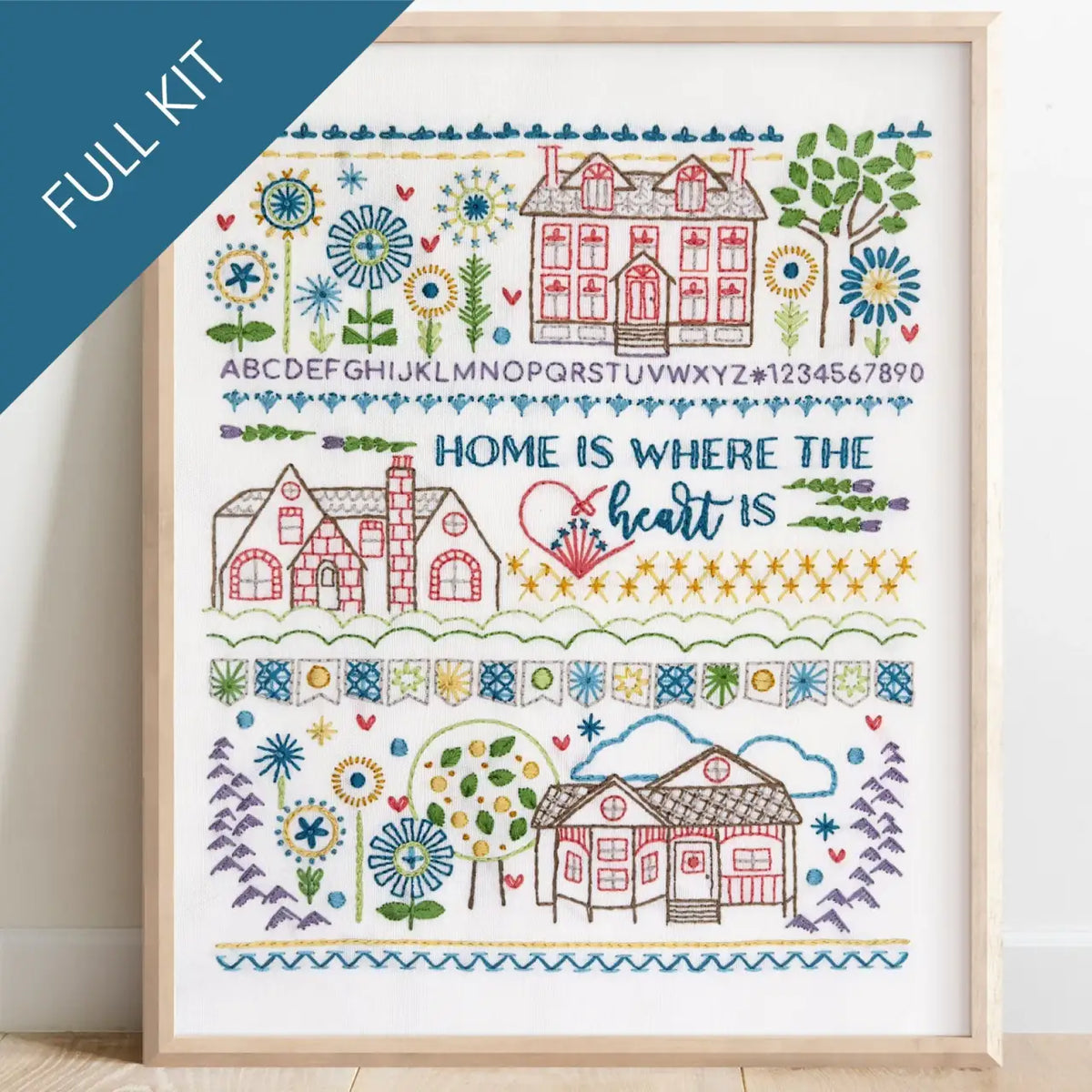 Embroidery Sampler Kit with Pre-Printed 14 x 18 Inch Linen-Cotton Canvas, DMC Floss and Illustrated Guide