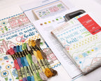 Embroidery Sampler Kit with Pre-Printed 14 x 18 Inch Linen-Cotton Canvas, DMC Floss and Illustrated Guide